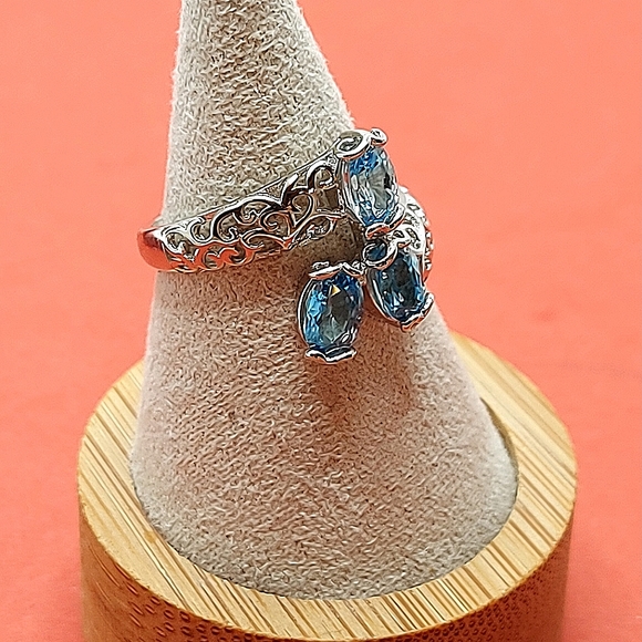 Natural Oval Apatite 6x4mm 14K White Gold Plate 925 Sterling Silver Ring 7 - Picture 6 of 9